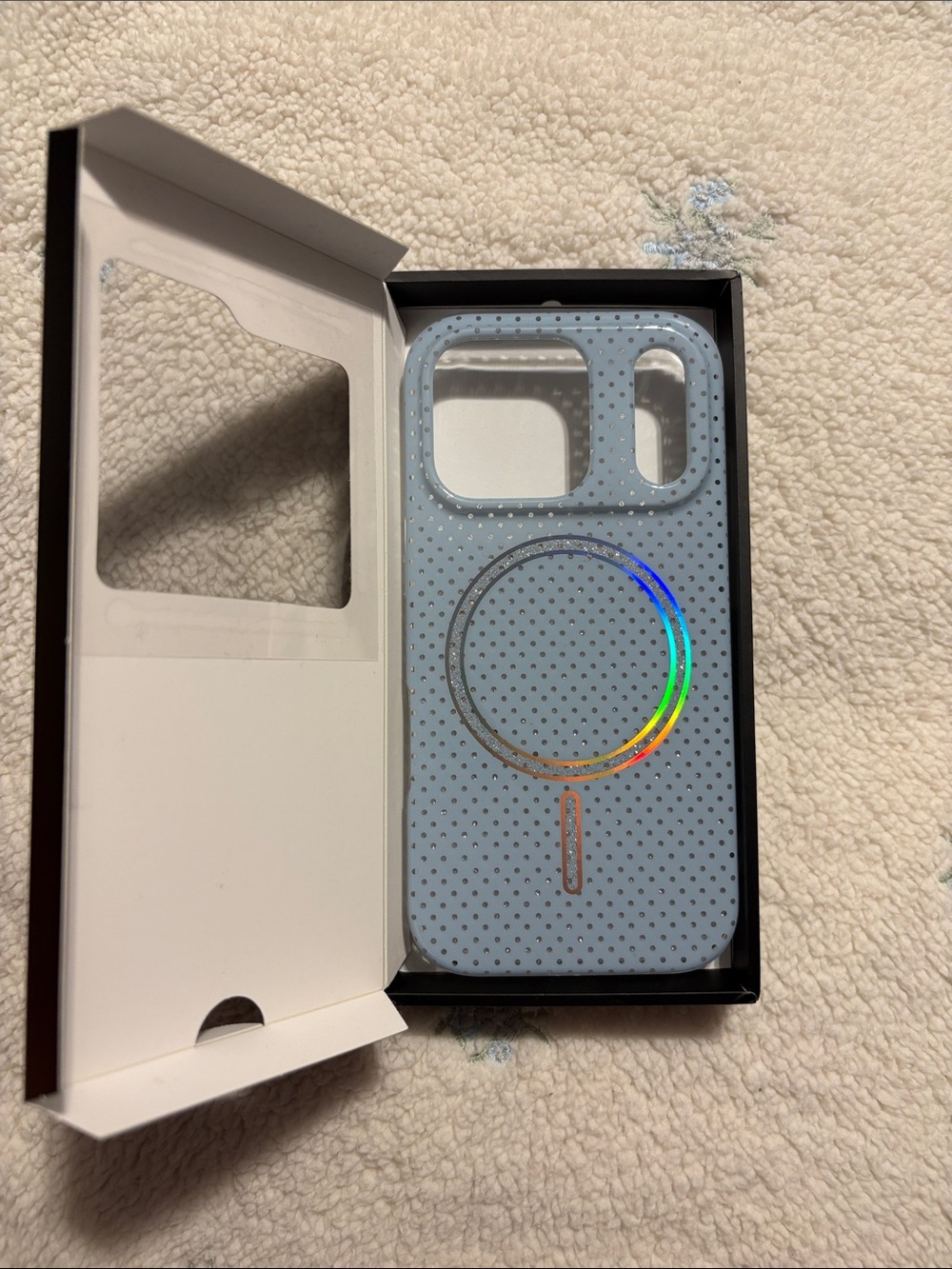 Light Blue MagSafe-Compatible iPhone 17 pro max Case with Sparkly Dot Texture